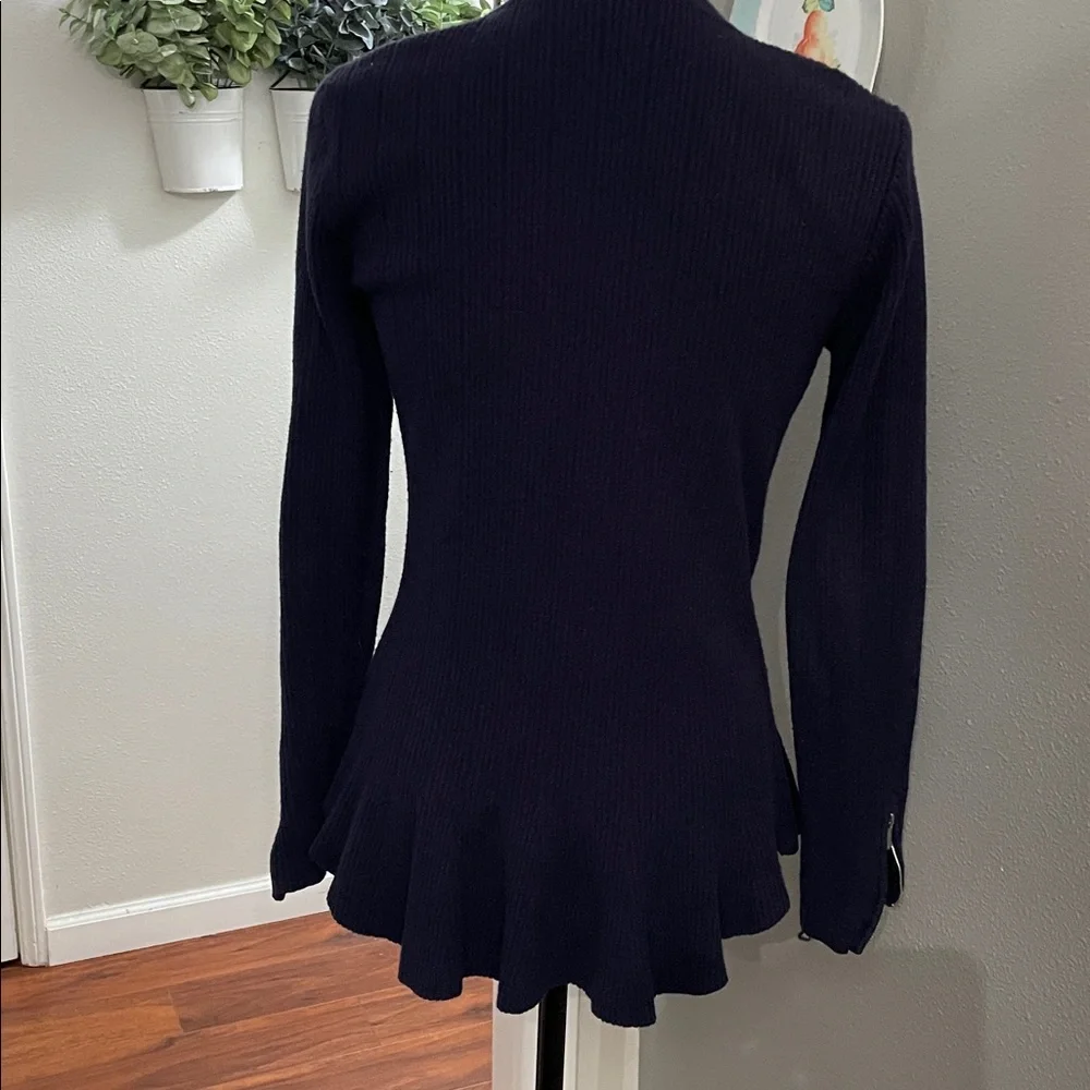 Venus Full Zip Ribbed Cardigan Sweater HiLo Navy Blue Long Slvs